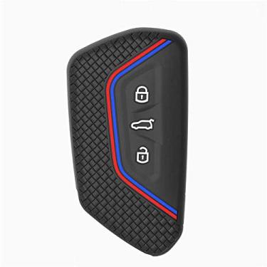 Imagem de YJADHU Silicone Car Styling Keyless Remoto Masculino Feminino Porta-Chaves Porta-Chaves Carcaça Capa, Adequado Para VW Golf 8 MK8 Passat CC Skoda, Red Blue Line