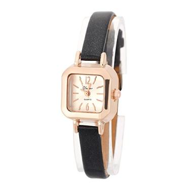 Imagem de Filfeel Relógios para mulheres, relógio de pulso feminino moderno de quartzo, analógico, pulseira de poliuretano, relógio de pulso, Preto, Moderno