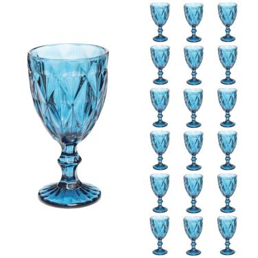 Imagem de Taças Diamante Copos Vidro Azul Bico De Jaca 300ml - 18Un