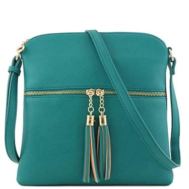 Imagem de FashionPuzzle Bolsa transversal com bolso com zíper e borla, Azul-petróleo, One Size