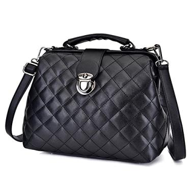 Imagem de Bolsa tiracolo clássica com alça superior para mulheres Bolsas de ombro de couro fashion acolchoada bolsa de ombro, Preto