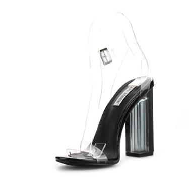 Imagem de Cape Robbin Maria-2 Tocuri înalte cu blocuri și grosime pentru femei, pantofi cu vârf deschis cu bretele transparente Tocuri pentru femei - negru mărime 7,5