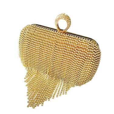 Imagem de Zebrum Bolsa de mão feminina para noite, bolsa de mão de designer para noite, bolsa de embreagem para casamento Lady Party da Zebrum, Borla de strass - ouro tamanho grande