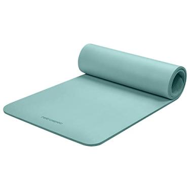 Imagem de Retrospec Solana Tapete de ioga de 1,27 cm de espessura com alça de nylon para homens e mulheres – Tapete de exercício antiderrapante para ioga, pilates, alongamento, chão e exercícios de fitness, Blue Ridge