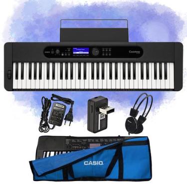 Imagem de Kit Teclado Casio Musical Ct-S400 Bluetooth Com Capa Azul E Fone