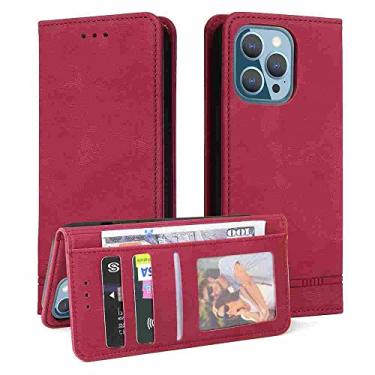 Imagem de MojieRy Estojo Fólio de Capa de Telefone for APPLE IPHONE 6S, Couro PU Premium Capa Slim Fit for IPHONE 6S, 1 slot de moldura de foto, 2 slots de cartão, evitar escorregar, vermelho