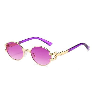 Imagem de Óculos de sol femininos ovais pequenos moda punk lentes gradiente transparentes óculos de sol uv400 óculos de sol masculinos com pernas de metal exclusivas, roxo dourado, um