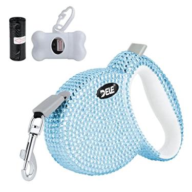 Imagem de eing Coleira retrátil para cães, coleira de passeio para animais de estimação com alça antiderrapante, fita de nylon forte, livre de emaranhamento de 360°, adequada para gatos pequenos e médios, dispensador de sacos de lixo de presente incluído, 3 m, azul