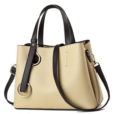Imagem de Bolsa de mão grande com alça superior para mulheres bolsa de couro moda clássica bolsa transversal casual bolsa de ombro, Bege
