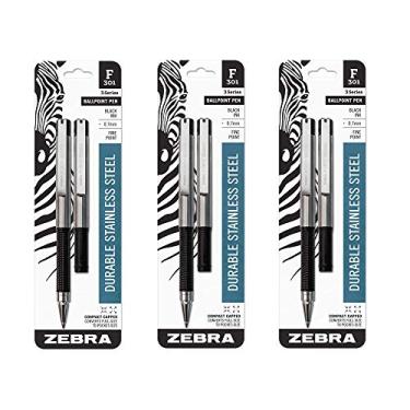 Imagem de Zebra Pen Zebra F-301 Compact Esferográfica Retrátil De Aço Inoxidável, Ponta Fina, 0,7 Mm, Tinta, 2 Unidades (Pacote De 3) Preto