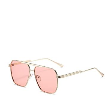 Imagem de Óculos de sol vintage quadrado polarizado feminino designer metal óculos de sol masculino armação grande antirreflexo gases de condução, rosa dourado, lente polarizada