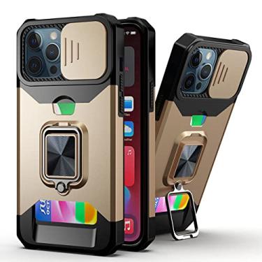 Imagem de Capa para iPhone 13 Pro Max 12 11 para iPhone XS Max XR com slot para cartão Push Pull Camera Proteção Capa de telefone, ouro, para iPhone12 Pro Max