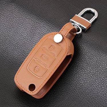 Imagem de YJADHU Capa de chave de couro macio com capa de chave, apto para Vw Golf Bora Jetta Polo Golf Passat Skoda Octavia A5 Fabia Seat Ibiza Leon, marrom