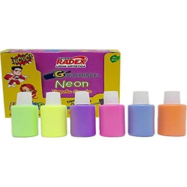 Imagem de Tinta Guache, Radex, 18 ml, Com Pincel, 6 Cores Neon