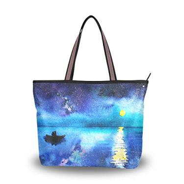 Imagem de Bolsa de ombro My Daily Fashion para mulheres, bolsa de mão estrelada céu noturno e mar grande, Multicoloured, Medium