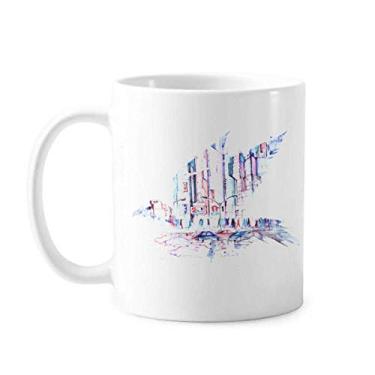 Imagem de Multidão Carros arranha-céus Aquarela Caneca Cerâmica Café Porcelana Copo Mesa