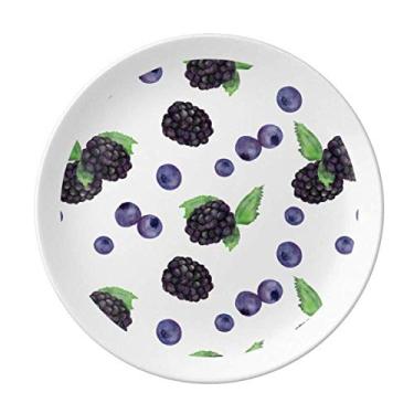 Imagem de Prato decorativo de porcelana com estampa de ilustração de frutas de mirtilo para mesa e jantar
