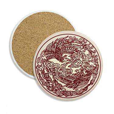 Imagem de Caneca porta-copos de dragão chinês com porta-copos com proteção de mesa, pedra absorvente