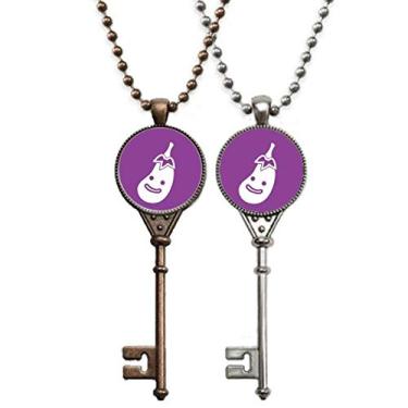 Imagem de OFFbb-USA Colar com pingente de berinjela feliz com expressão vegetal, joia para decoração de casal