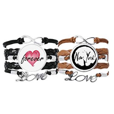 Imagem de DIYthinker Pulseira New York USA Liberty Outline com alça de mão e pulseira de couro Forever Love conjunto duplo