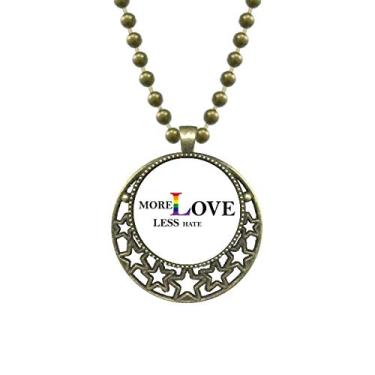 Imagem de DIYthinker LGBT Colar com pingente de estrela com bandeira de arco-íris More Love Less Hate