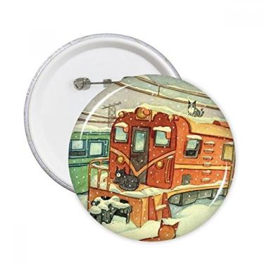 Imagem de Miaoji Pintura Gato Inverno Neve Trem Pinos Redondo Emblema Decoração Roupas 5 peças Presente