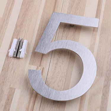 Imagem de Placa de casa flutuante 3D de 12,7 cm, número 0-9 letra ABCD, placa de porta de alfabeto digital de aço inoxidável, para hotéis, endereço ao ar livre, placa de correio, prata, método de parafuso, antiferrugem, durável