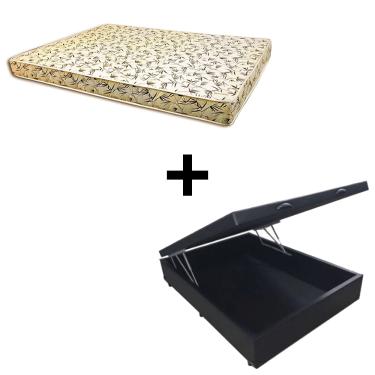 Imagem de Cama Baú Casal - Tecido Sintético Preto Com Colchão Austrália Bello Box - 100% Espuma D26 Amarelo 55x138x188