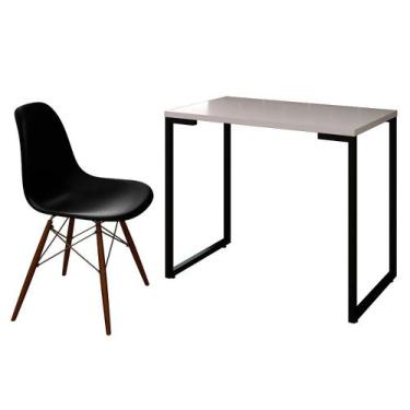Imagem de Mesa Escrivaninha Fit 90cm Branco E Cadeira Charles Ft1 Preta - Mpozen