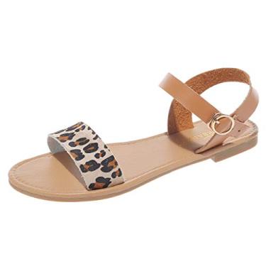 Imagem de CsgrFagr Sapatos femininos de verão com zíper Roma rasteirinha lisa sandálias casuais, Caqui, 5
