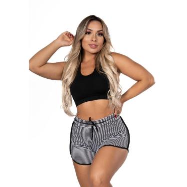 Imagem de Short Saída de Praia Listrado Cintura Alta-Feminino