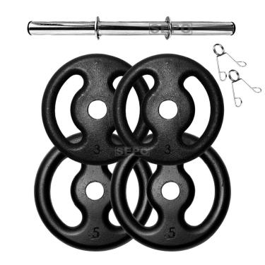 Imagem de Halter de 16Kg em Anilhas de Ferro e 1 Barra de 40cm com Presilhas-Unissex