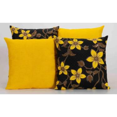 Imagem de Kit 4 Almofadas Decorativas Para Sofá Estampa Preto Com Flores Amarela