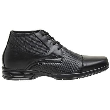 Imagem de Bota Casual de Couro Cano Baixo Conforto Ortopédica Masculina Tam35 Preto