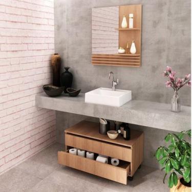 Imagem de Gabinete Para Banheiro Com Rodízio E Espelheira 80cm Marrom - Tecno Mo