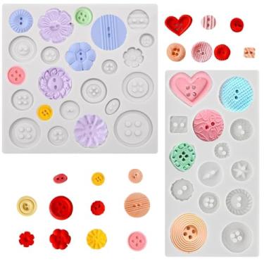 Imagem de Conjunto de 2 botões de silicone para decoração de borda de bolo, chocolate doce e pasta de resina, molde para fazer botões...