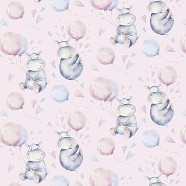 Imagem de Papel de Parede Adesivo Infantil Animalzinho Com Balão Fundo Rosa 1m