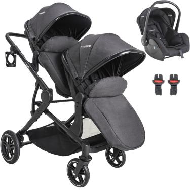 Imagem de Carrinho para Gemeos Moises Bebe Conforto Kiddo Pair Grafite