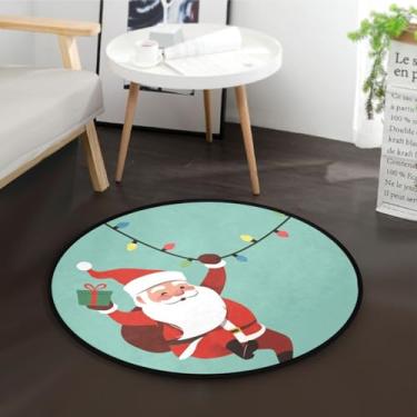 Imagem de Merry Christmas Balançando Papai Noel Verde Tapete de Área de 9 cm Redondo Antiderrapante Tapete Redondo Tapete Circular Macio para Decoração de Quarto