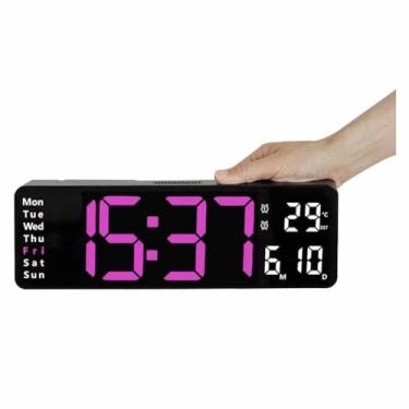 Imagem de Jkapagzy Relógio de parede digital grande de 33 polegadas, relógio de parede digital grande despertador com controle remoto data semana relógio de temperatura, temperatura, umidade, alarmes duplos,