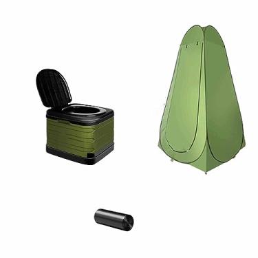 Imagem de Comadre portátil 2 em 1, barraca de banheiro de privacidade, vestiário de acampamento, barraca de chuveiro, kit de banheiro portátil para trailer, camping, viagens (verde)