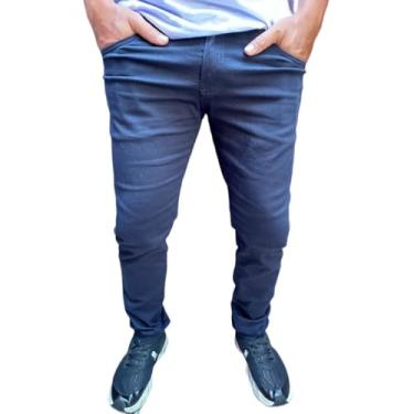 Imagem de Calça sarja masculina jeans skinny com elastano lycra calça para o dia dia lisa envio rapido (36, AZUL MARINHO)