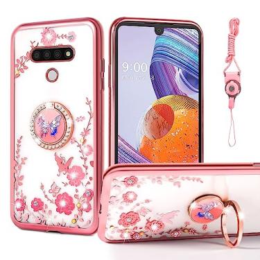 Imagem de nancheng Capa para celular LG Stylo 6, capa para LG Stylo 6 linda capa rosa de silicone macio para meninas e mulheres com anel de diamante Kickstand capa de proteção à prova de choque - borboleta rosa