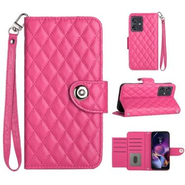 Imagem de Para Motorola Moto G54, capa carteira com alça de pulso, capa flip de couro com fecho magnético com 7 cartões e 1 compartimento para dinheiro, suporte feminino presente capa de telefone para Moto G54