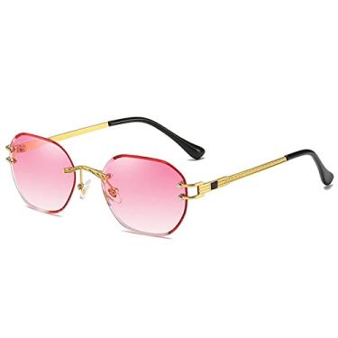 Imagem de Óculos de sol sem moldura polígono masculino quadrado metal dourado óculos de sol sem aro verde azul marrom uv400, c06 rosa, tamanho único