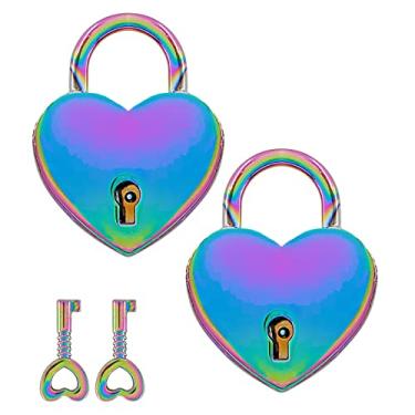 Imagem de Jiozermi 2 cadeados coloridos com chave, mini fechaduras de bagagem com cabeça de coração, estilo moderno