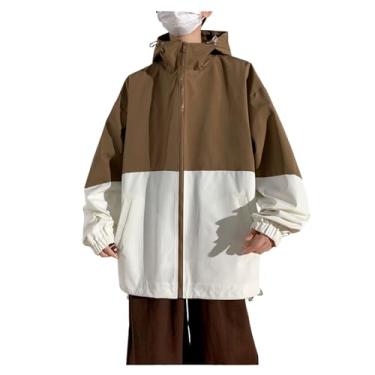 Imagem de Jaqueta masculina leve corta-vento Rip Stop capa de chuva, bolsos laterais, jaqueta combinando com cores, Café, GG