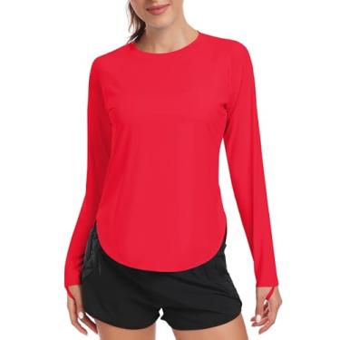 Imagem de addigi Camisa de sol feminina FPS 50+ manga comprida para treino, corrida, caminhada, proteção UV, roupas de secagem rápida ao ar livre, A - vermelho, P