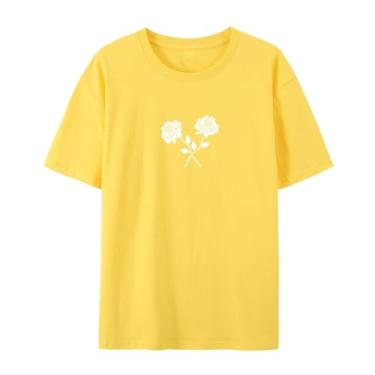 Imagem de Camiseta feminina e masculina, estampa rosa para esposa, camiseta de amor para amigos, Amarelo, XXG