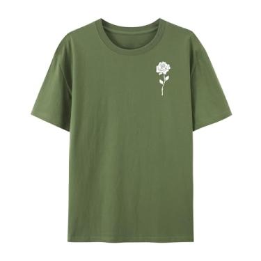 Imagem de Camiseta com estampa rosa para homens e mulheres Rose Funny Graphic camiseta para amigos para o amor, Verde militar, G